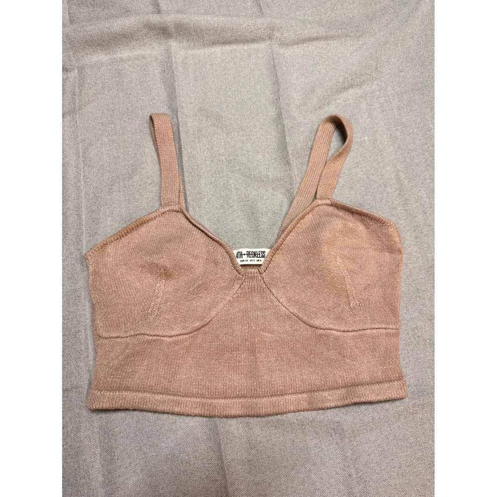 4th & Reckless Knit Bralette Crop Top Taupe Mauve Bustier Ribbed Size US 2